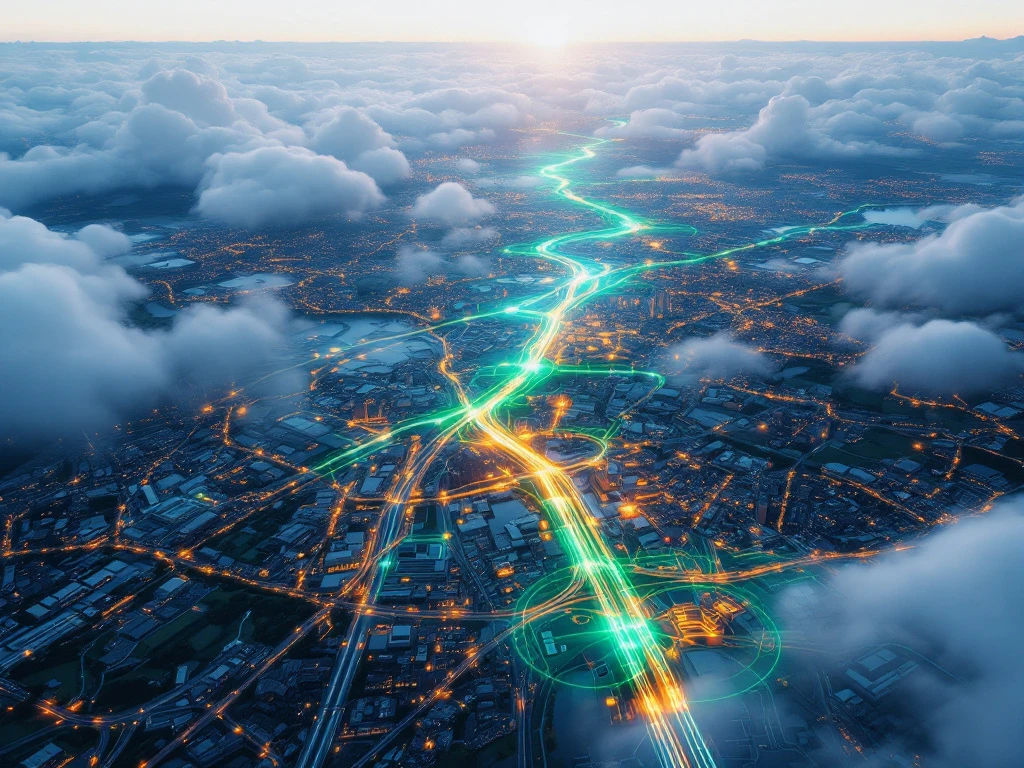 Luchtfoto van moderne Nederlandse stad met gekleurde datavisualisaties: infrastructuur (blauw), groengebieden (groen) en ontwikkelingsprojecten (oranje) boven een 3D-stadskaart.